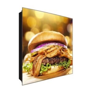  Schlüsselkasten 'Leckerer Burger ' 30x30 Glas, inkl. Haken Schlüsselbrett Schlüssel-Box Design Aufbewahrung