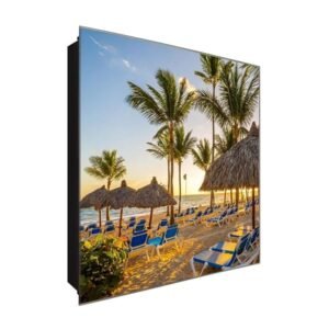  Schlüsselkasten 'Liegen am Strand' 30x30 Glas, inkl. Haken Schlüsselbrett Schlüssel-Box Design Aufbewahrung