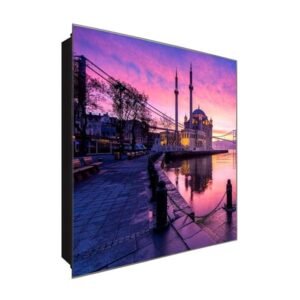  Schlüsselkasten 'Lila Istanbul' 30x30 Glas, inkl. Haken Schlüsselbrett Schlüssel-Box Design Aufbewahrung