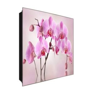  Schlüsselkasten 'Lila Knospen' 30x30 Glas, inkl. Haken Schlüsselbrett Schlüssel-Box Design Aufbewahrung