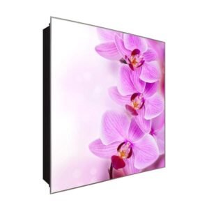  Schlüsselkasten 'Lila Orchidee' 30x30 Glas, inkl. Haken Schlüsselbrett Schlüssel-Box Design Aufbewahrung