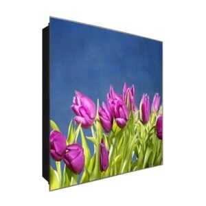  Schlüsselkasten 'Lila Tulpen' 30x30 Glas, inkl. Haken Schlüsselbrett Schlüssel-Box Design Aufbewahrung