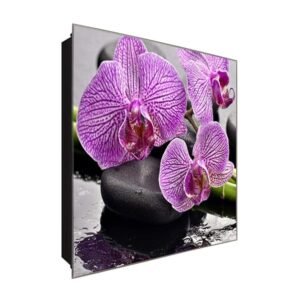  Schlüsselkasten 'Lila gepunktet' 30x30 Glas, inkl. Haken Schlüsselbrett Schlüssel-Box Design Aufbewahrung