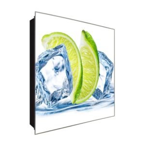  Schlüsselkasten 'Limette & Eiswürfel' 30x30 Glas, inkl. Haken Schlüsselbrett Schlüssel-Box Design Aufbewahrung
