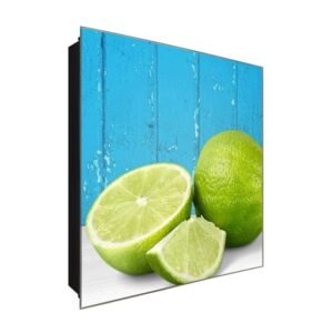  Schlüsselkasten 'Limette auf Petrol' 30x30 Glas, inkl. Haken Schlüsselbrett Schlüssel-Box Design Aufbewahrung