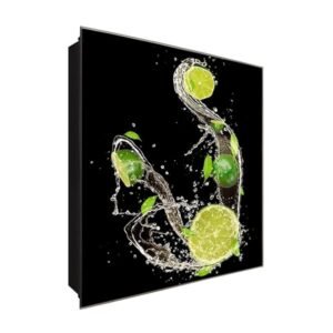  Schlüsselkasten 'Limetten im ANflug' 30x30 Glas, inkl. Haken Schlüsselbrett Schlüssel-Box Design Aufbewahrung