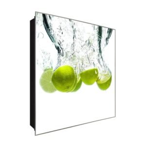 Schlüsselkasten 'Limetten im Wasser' 30x30 Glas, inkl. Haken Schlüsselbrett Schlüssel-Box Design Aufbewahrung