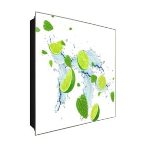  Schlüsselkasten 'Limettenregen' 30x30 Glas, inkl. Haken Schlüsselbrett Schlüssel-Box Design Aufbewahrung