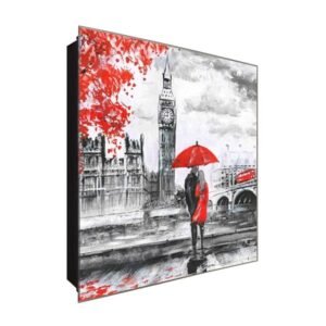  Schlüsselkasten 'Love in London' 30x30 Glas, inkl. Haken Schlüsselbrett Schlüssel-Box Design Aufbewahrung