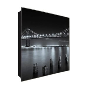  Schlüsselkasten 'Luminous Bay Bridge' 30x30 Glas, inkl. Haken Schlüsselbrett Schlüssel-Box Design Aufbewahrung