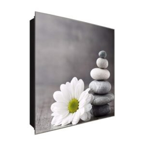  Schlüsselkasten 'Magariten und Steine' 30x30 Glas, inkl. Haken Schlüsselbrett Schlüssel-Box Design Aufbewahrung