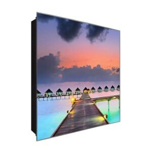  Schlüsselkasten 'Malediven Resort' 30x30 Glas, inkl. Haken Schlüsselbrett Schlüssel-Box Design Aufbewahrung