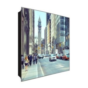  Schlüsselkasten 'Manhatten City Scene' 30x30 Glas, inkl. Haken Schlüsselbrett Schlüssel-Box Design Aufbewahrung