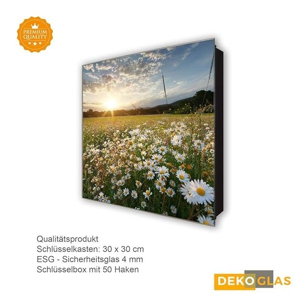 Schlüsselkasten 'Margeriten Wiese' 30x30 Glas, inkl. Haken Schlüsselbrett Schlüssel-Box Design Aufbewahrung – Bild 5