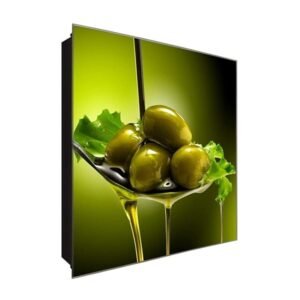  Schlüsselkasten 'Mediterane Olive' 30x30 Glas, inkl. Haken Schlüsselbrett Schlüssel-Box Design Aufbewahrung