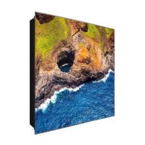  Schlüsselkasten 'Meer trifft Felsen' 30x30 Glas, inkl. Haken Schlüsselbrett Schlüssel-Box Design Aufbewahrung