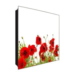  Schlüsselkasten 'Mohn Blumen' 30x30 Glas, inkl. Haken Schlüsselbrett Schlüssel-Box Design Aufbewahrung
