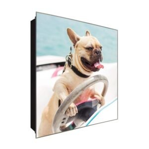  Schlüsselkasten 'Mops am Steuer' 30x30 Glas, inkl. Haken Schlüsselbrett Schlüssel-Box Design Aufbewahrung