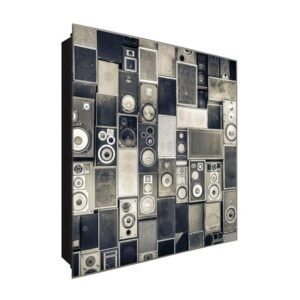  Schlüsselkasten 'Musikboxen & Bass' 30x30 Glas, inkl. Haken Schlüsselbrett Schlüssel-Box Design Aufbewahrung