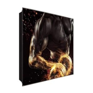  Schlüsselkasten 'Muskeltraining' 30x30 Glas, inkl. Haken Schlüsselbrett Schlüssel-Box Design Aufbewahrung