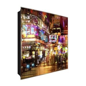  Schlüsselkasten 'Nachtleben Art' 30x30 Glas, inkl. Haken Schlüsselbrett Schlüssel-Box Design Aufbewahrung