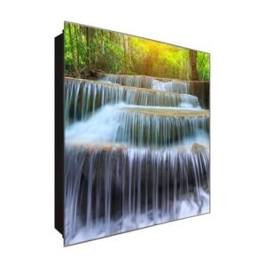  Schlüsselkasten 'Natur Wasserfall' 30x30 Glas, inkl. Haken Schlüsselbrett Schlüssel-Box Design Aufbewahrung