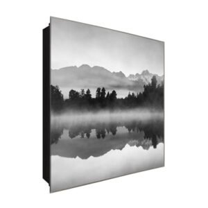  Schlüsselkasten 'Nebel Schwarz&Weiß' 30x30 Glas, inkl. Haken Schlüsselbrett Schlüssel-Box Design Aufbewahrung