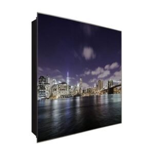  Schlüsselkasten 'New York bei Nacht' 30x30 Glas, inkl. Haken Schlüsselbrett Schlüssel-Box Design Aufbewahrung