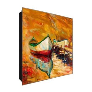  Schlüsselkasten 'Ölgemälde Boot' 30x30 Glas, inkl. Haken Schlüsselbrett Schlüssel-Box Design Aufbewahrung