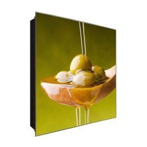  Schlüsselkasten 'Oliven im Löffel ' 30x30 Glas, inkl. Haken Schlüsselbrett Schlüssel-Box Design Aufbewahrung