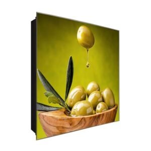  Schlüsselkasten 'Oliventropfen' 30x30 Glas, inkl. Haken Schlüsselbrett Schlüssel-Box Design Aufbewahrung