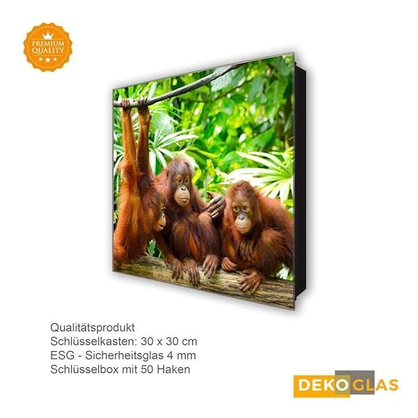 Schlüsselkasten 'Orang-Utans Kinder' 30x30 Glas, inkl. Haken Schlüsselbrett Schlüssel-Box Design Aufbewahrung – Bild 5