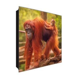  Schlüsselkasten 'Orang-Utans Mutter' 30x30 Glas, inkl. Haken Schlüsselbrett Schlüssel-Box Design Aufbewahrung