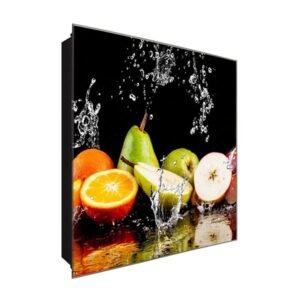  Schlüsselkasten 'Orange Birne Apfel' 30x30 Glas, inkl. Haken Schlüsselbrett Schlüssel-Box Design Aufbewahrung