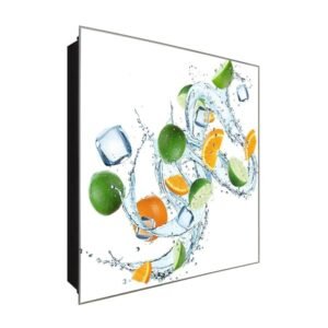  Schlüsselkasten 'Orange Lemon' 30x30 Glas, inkl. Haken Schlüsselbrett Schlüssel-Box Design Aufbewahrung