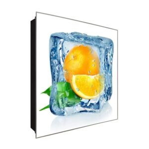  Schlüsselkasten 'Orange im EIS' 30x30 Glas, inkl. Haken Schlüsselbrett Schlüssel-Box Design Aufbewahrung
