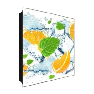  Schlüsselkasten 'Orange und Minze' 30x30 Glas, inkl. Haken Schlüsselbrett Schlüssel-Box Design Aufbewahrung