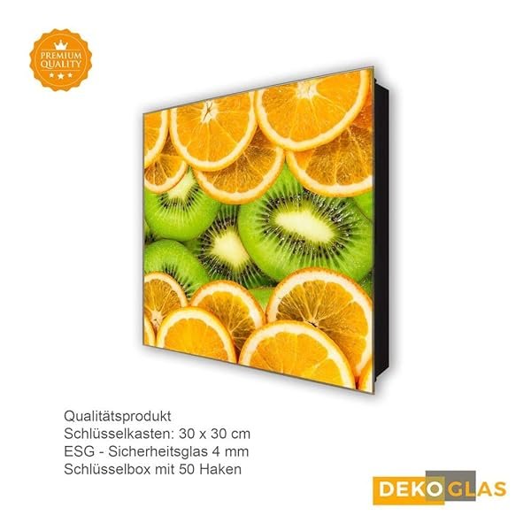 Schlüsselkasten 'Orangen und Kiwis' 30x30 Glas, inkl. Haken Schlüsselbrett Schlüssel-Box Design Aufbewahrung – Bild 5