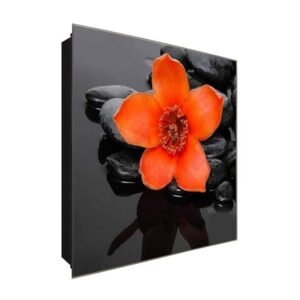  Schlüsselkasten 'Orangene Blume' 30x30 Glas, inkl. Haken Schlüsselbrett Schlüssel-Box Design Aufbewahrung