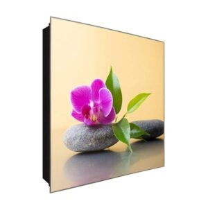  Schlüsselkasten 'Orchidee und Steine' 30x30 Glas, inkl. Haken Schlüsselbrett Schlüssel-Box Design Aufbewahrung