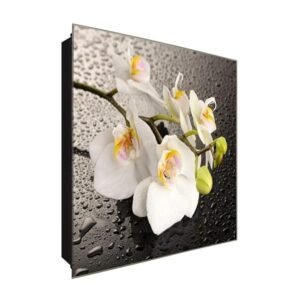  Schlüsselkasten 'Orchideenblüte ' 30x30 Glas, inkl. Haken Schlüsselbrett Schlüssel-Box Design Aufbewahrung