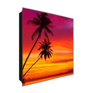  Schlüsselkasten 'Palm Tree Sunset ' 30x30 Glas, inkl. Haken Schlüsselbrett Schlüssel-Box Design Aufbewahrung