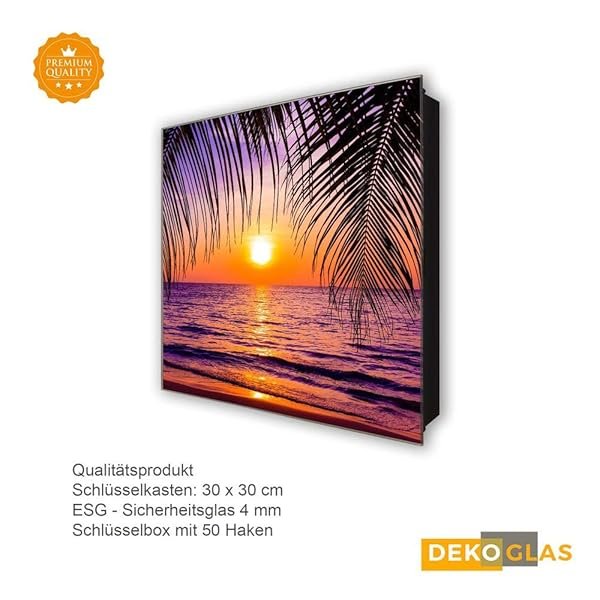 Schlüsselkasten 'Palmen Silhouette 2' 30x30 Glas, inkl. Haken Schlüsselbrett Schlüssel-Box Design Aufbewahrung – Bild 5