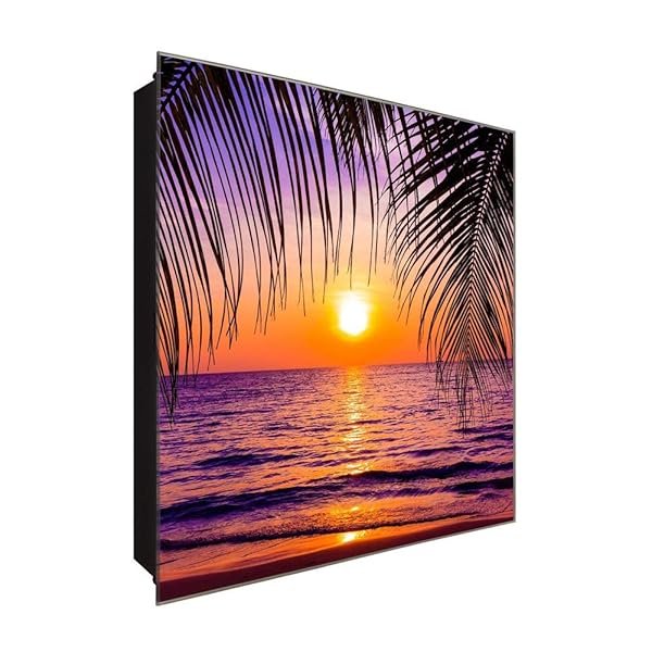 Schlüsselkasten 'Palmen Silhouette 2' 30x30 Glas, inkl. Haken Schlüsselbrett Schlüssel-Box Design Aufbewahrung