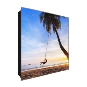  Schlüsselkasten 'Palmenschaukel' 30x30 Glas, inkl. Haken Schlüsselbrett Schlüssel-Box Design Aufbewahrung