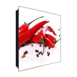  Schlüsselkasten 'Paprika und Pfeffer' 30x30 Glas, inkl. Haken Schlüsselbrett Schlüssel-Box Design Aufbewahrung