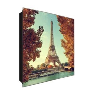  Schlüsselkasten 'Pariser Herbsttage' 30x30 Glas, inkl. Haken Schlüsselbrett Schlüssel-Box Design Aufbewahrung