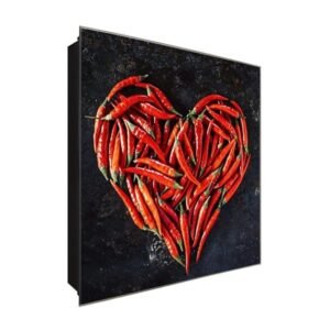  Schlüsselkasten 'Peperoni Herz' 30x30 Glas, inkl. Haken Schlüsselbrett Schlüssel-Box Design Aufbewahrung