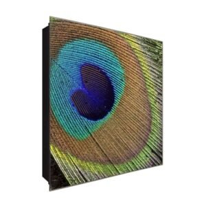  Schlüsselkasten 'Pfauenfeder' 30x30 Glas, inkl. Haken Schlüsselbrett Schlüssel-Box Design Aufbewahrung