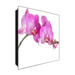  Schlüsselkasten 'Pink Orchidee' 30x30 Glas, inkl. Haken Schlüsselbrett Schlüssel-Box Design Aufbewahrung